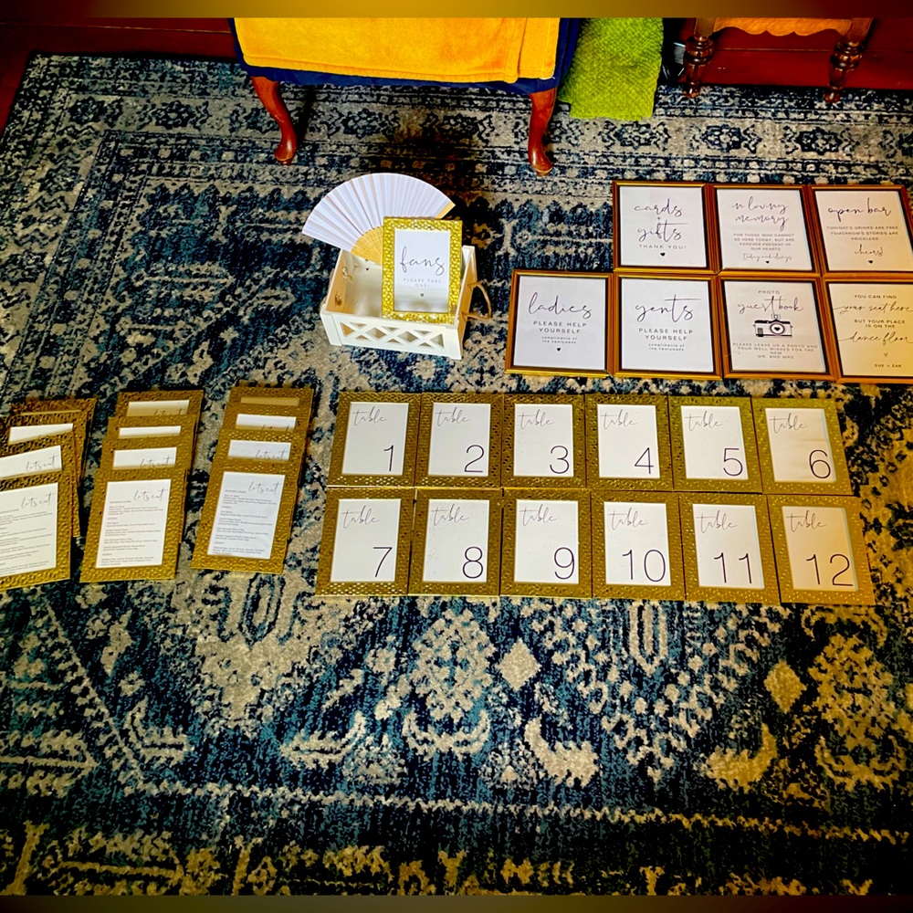 Wedding Frames, Table Numbers, Fan Sign, and more!